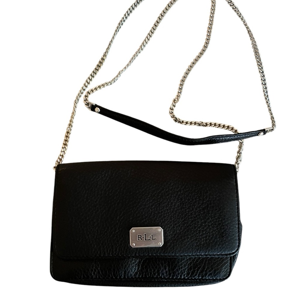 Lauren Ralph Lauren Winston Black Pebbled Leather Crossbody Mini Purse